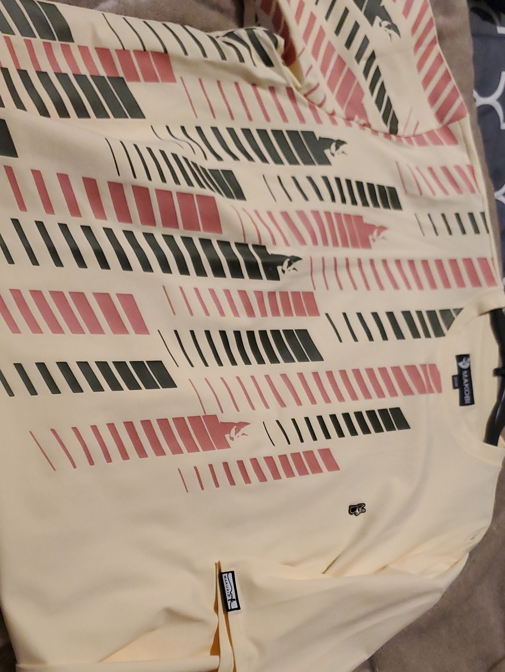 Men's Short Sleeve Tee in Cream with Pink & Black Stripe Pattern
